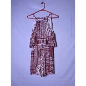 Altar’d State Red & White Patchwork Bandana Print Halter Romper Women's Medium